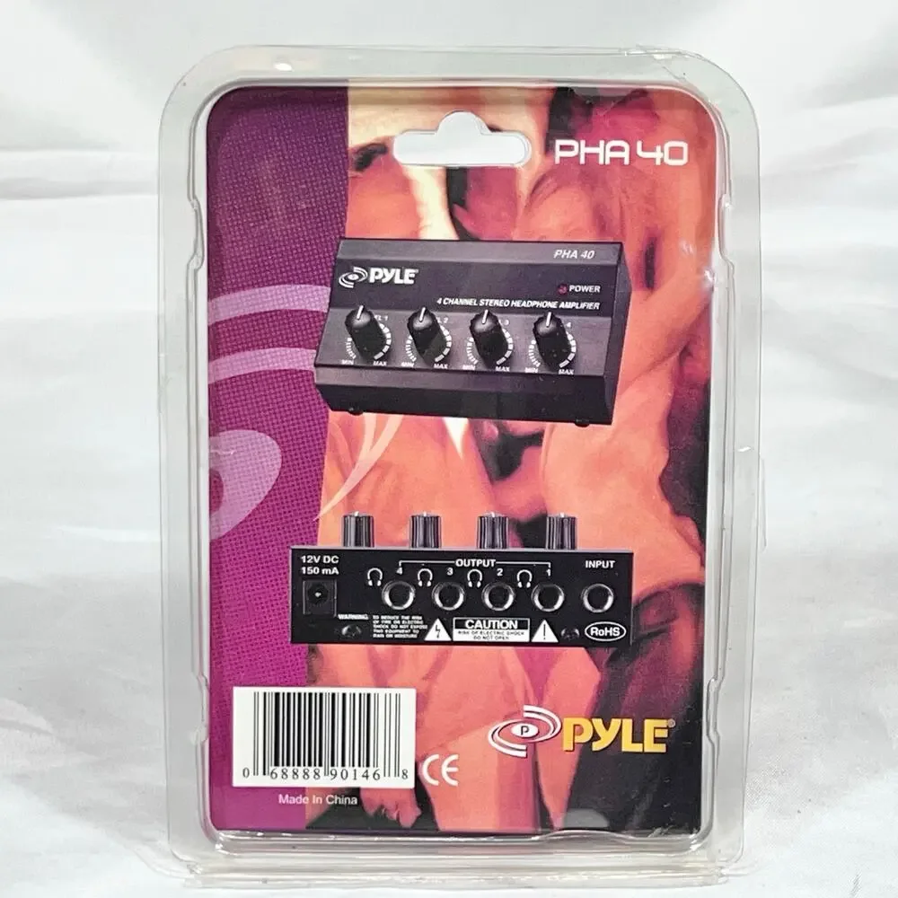 Pyle PHA40 4 Channel Stereo Headphone Amplifier DJ Professional Audio New Sealed